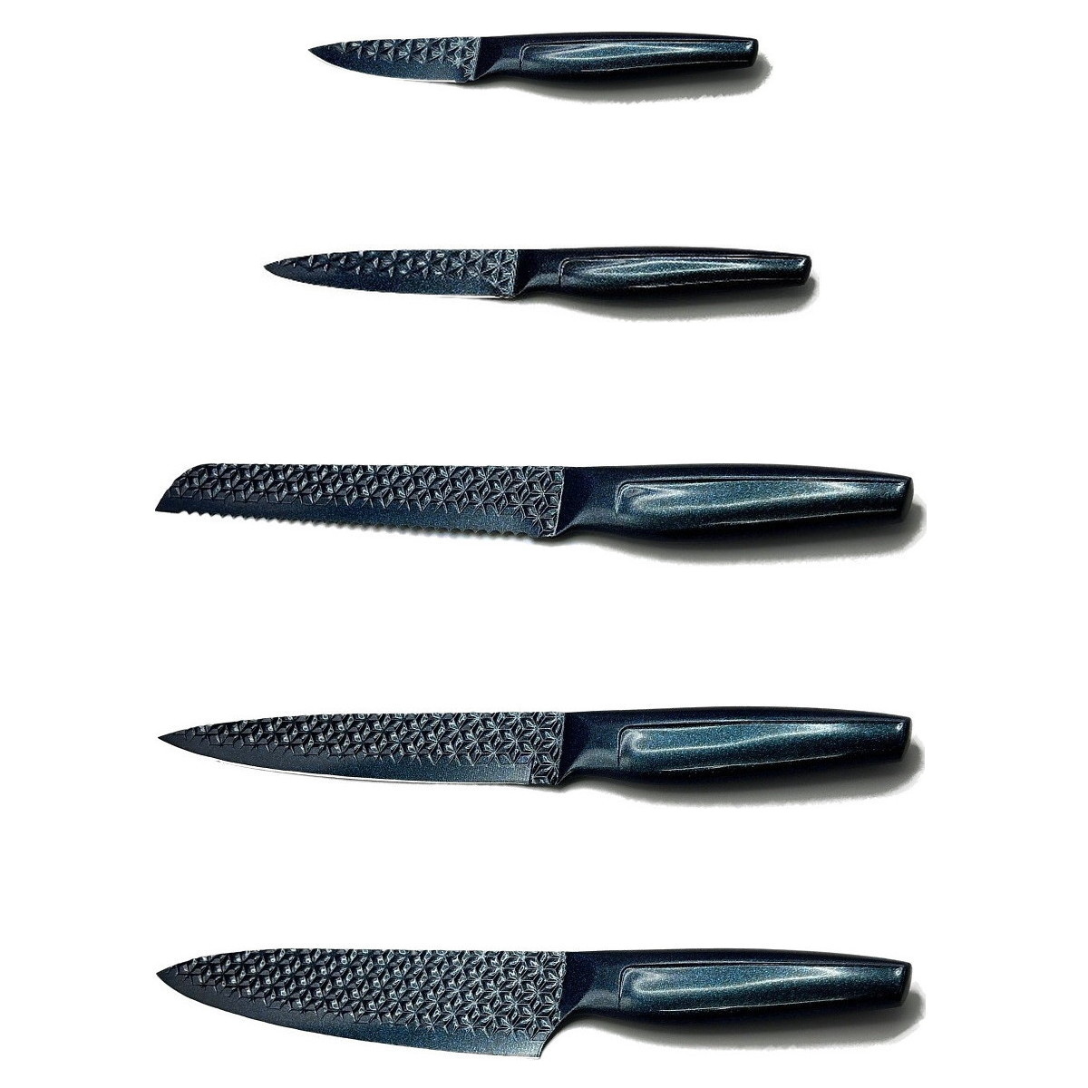 BD خمس قطع kitchen knife set, knives laid out flat