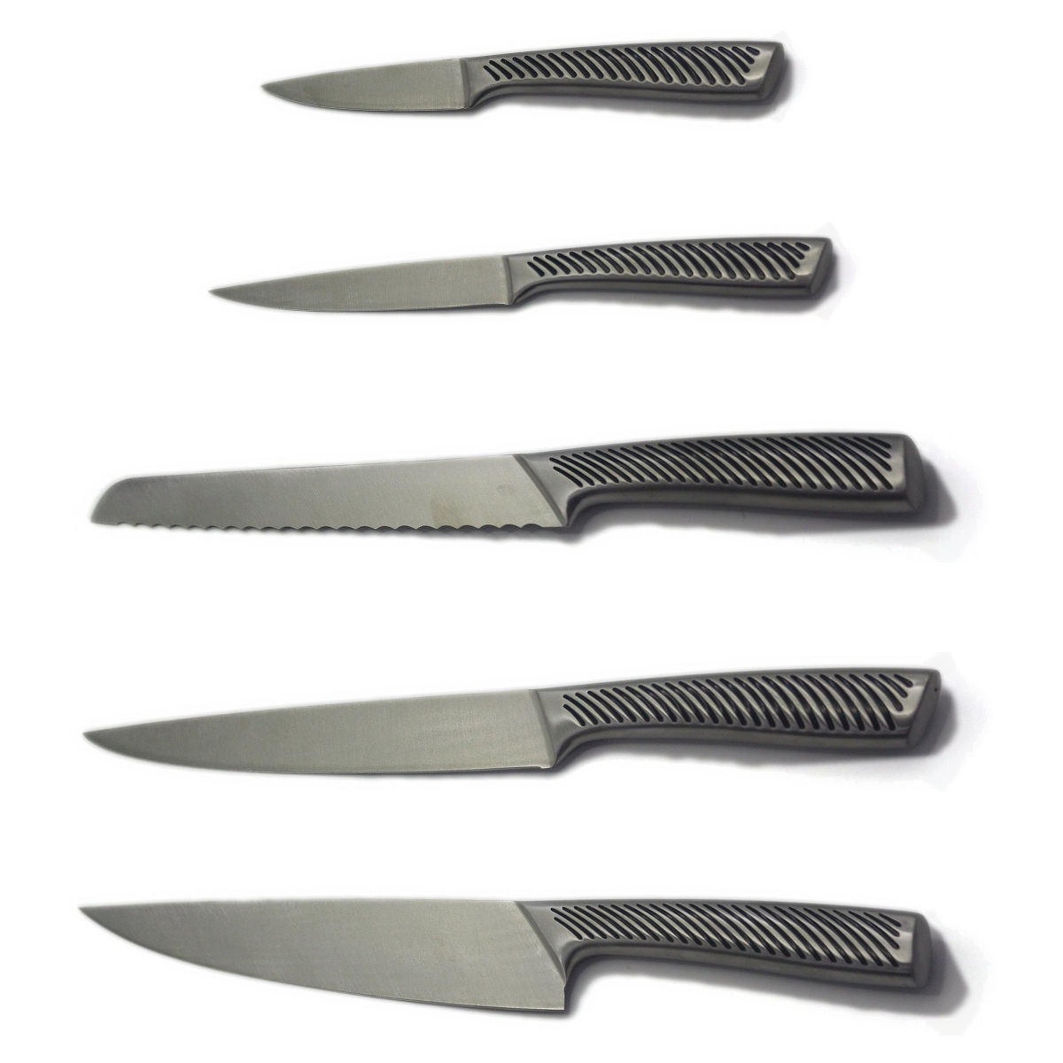 D30 five pieces kitchen knife set, knives laid out flat