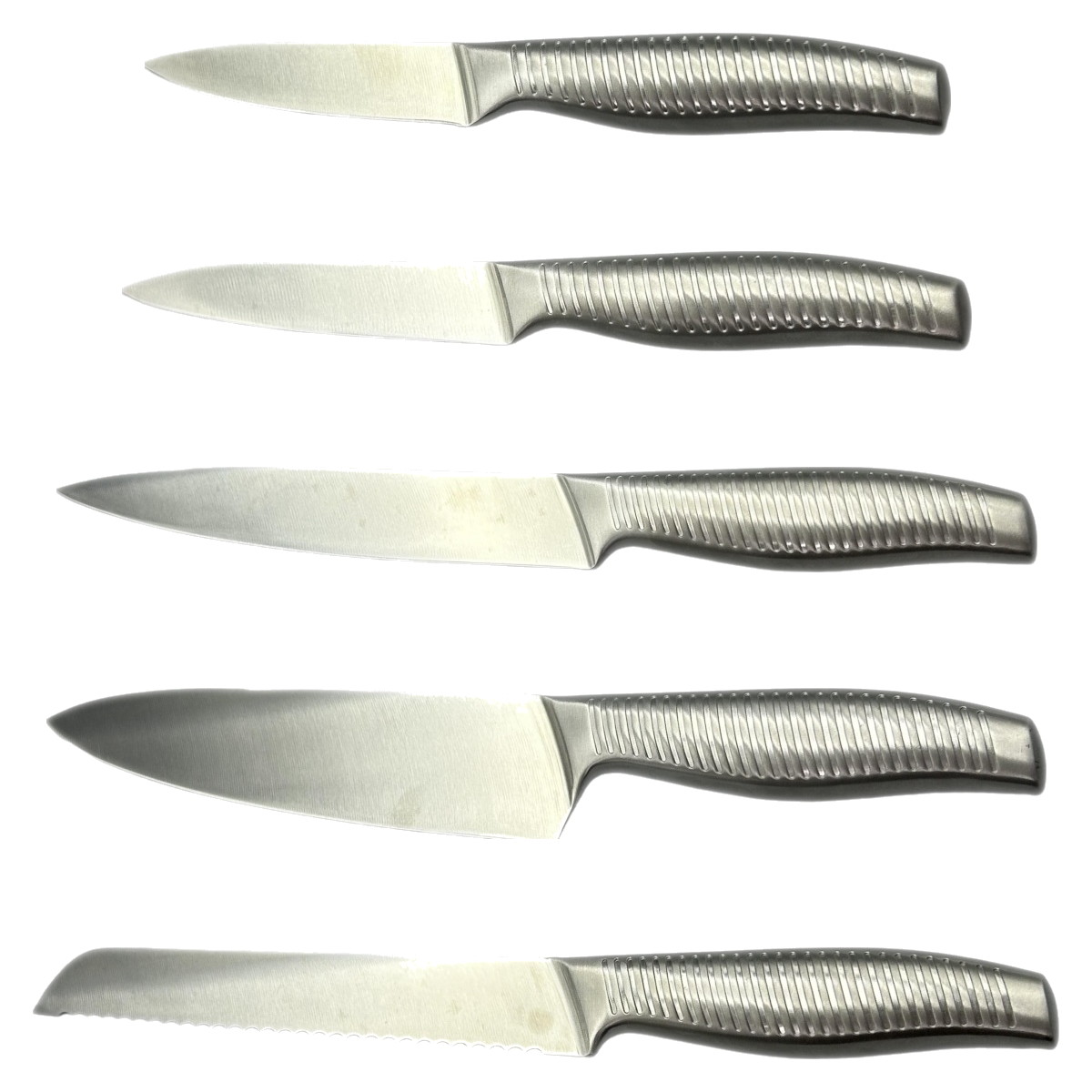 D38 five pieces kitchen knife set, knives laid out flat