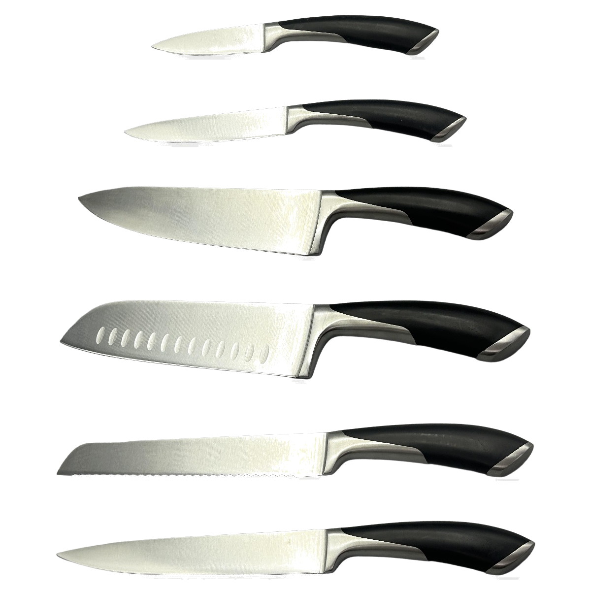 G08 six pieces kitchen knife set, knives laid out flat