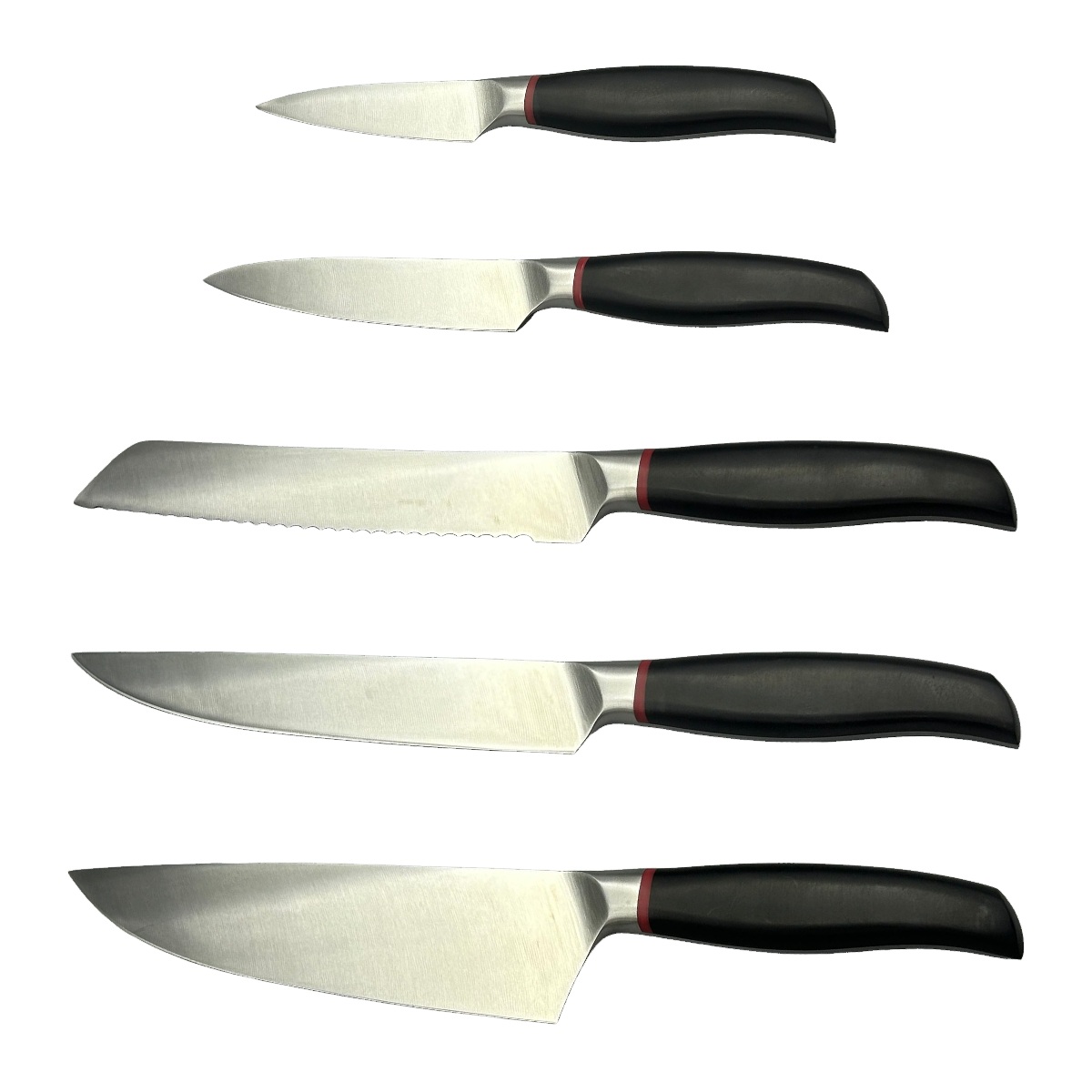 YZ01 five pieces kitchen knife set, knives laid out flat