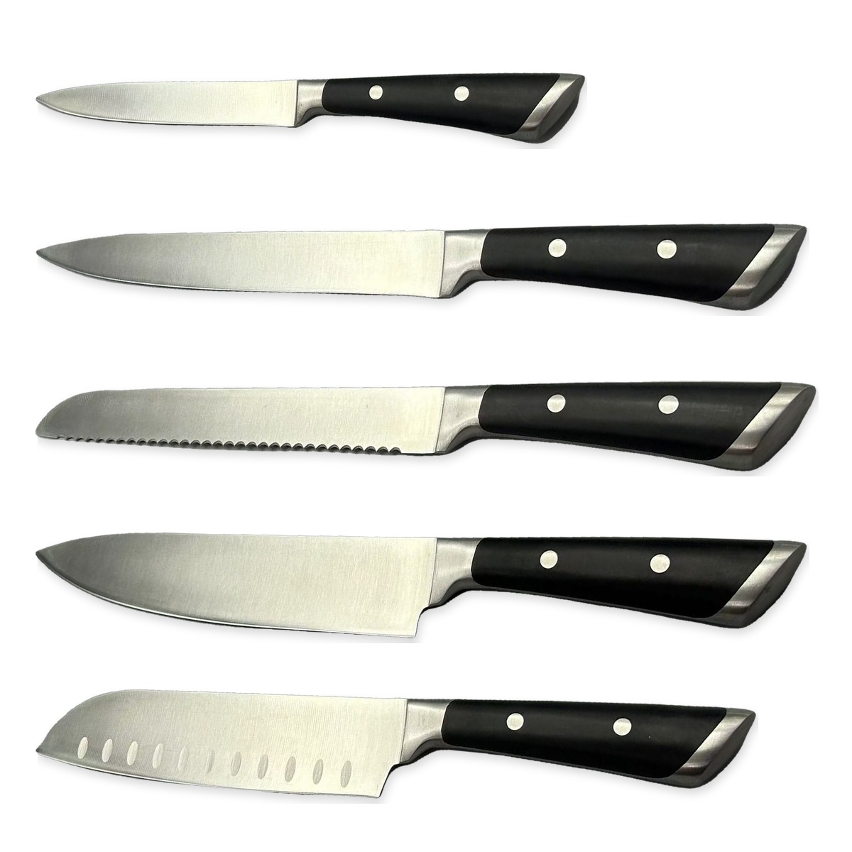 YZ07 five pieces kitchen knife set, knives laid out flat