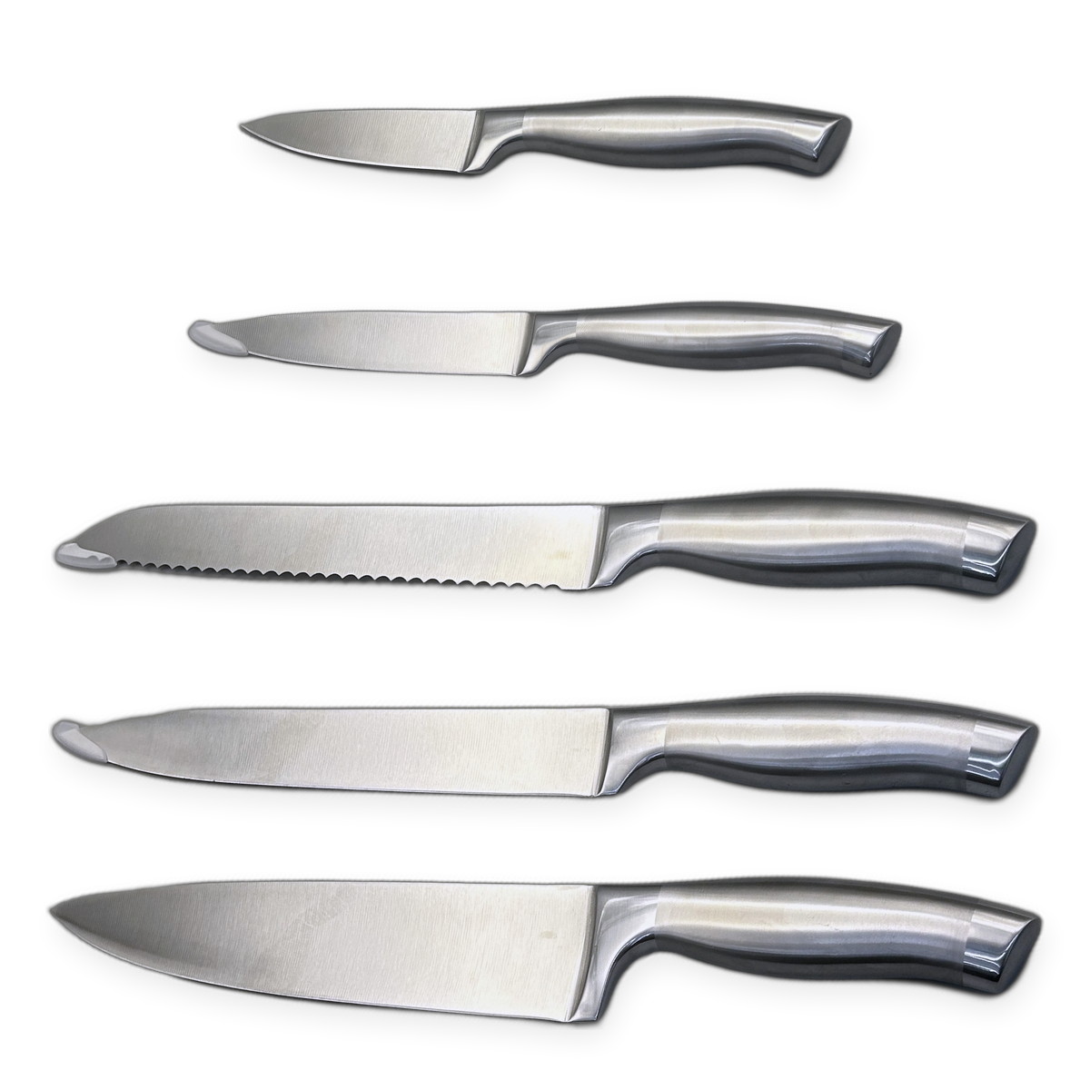 YZ09 five pieces kitchen knife set, knives laid out flat